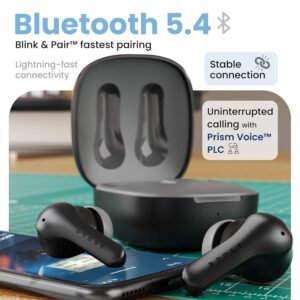 Boult K10 Truly Wireless Bluetooth In Ear Earbuds with 50H Playtime, 4 Mic Clear Calling45ms Low Latency, 10mm Drivers, Touch Controls, Type-C Fast Charging, IPX5, TWS Ear buds Wireless (Pure Black)