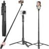 Mobilife Long Selfie Stick Tripod 61" Extended Bluetooth Remote Aluminum Mobile Tripod for iPhone Android Vlogging Live Streaming Travel 1/4" Screw for Camera Ring Light (Standard)